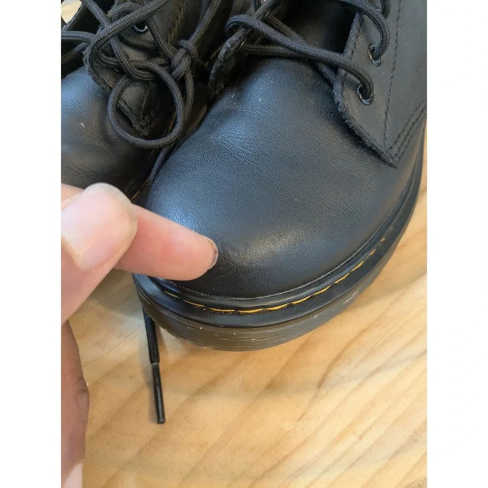 Dr. Martens 1460 J Black Leather Ankle Boots Lace Up‎ Zip Combat Sz 36